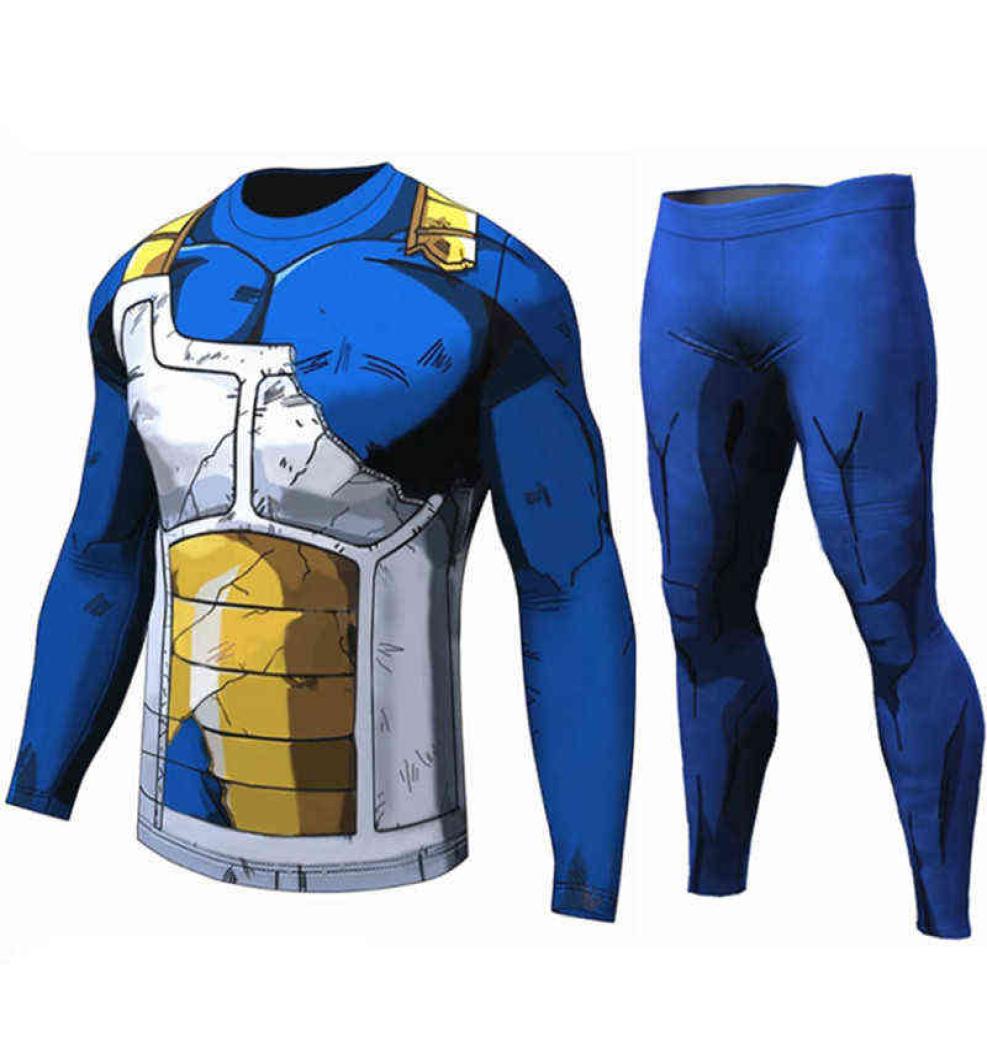 Men T Shirt Homme Compression Costume Vegeta Tshirt Son Goku Tshirts Fitness Leggings Shorts Sportwear G1222