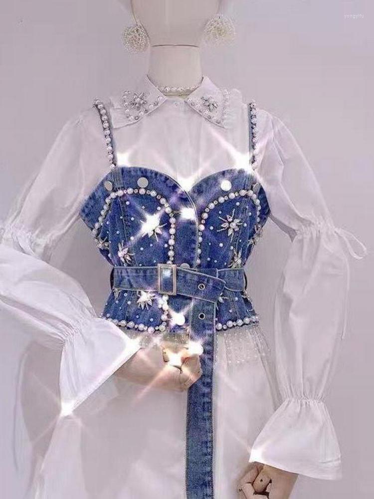 Women's Blouses Autumn Blouse Women Long Puff Sleeve Diamond Beaded Denim Waistcoat Two-piece Stacking Blusa Top Tassel Pearl Sling Shirt, Black
Women's Blouses Autumn Blouse Women Long Puff Sleeve Diamond Beaded Denim Waistcoat Two-piece Stacking Blusa Top Tassel Pearl Sling Shirt, Black