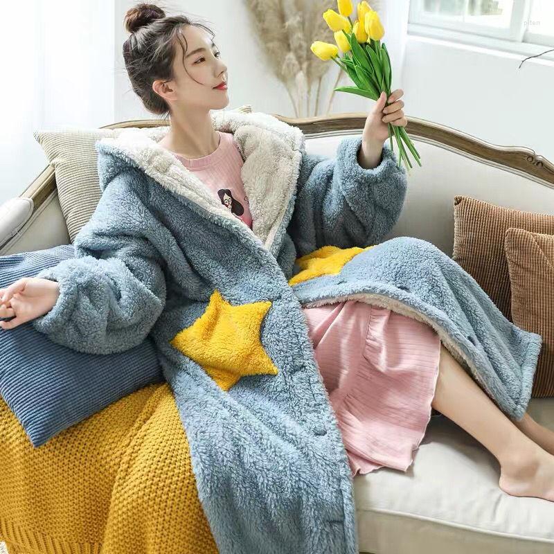 Women' Sleepwear Robes Women Flannel High Quality Thick Soft Warm Star Hooded Open Stitch Buttons Casual Loose Couple Chic Coral Velvet, Blue
Women' Sleepwear Robes Women Flannel High Quality Thick Soft Warm Star Hooded Open Stitch Buttons Casual Loose Couple Chic Coral Velvet, Blue