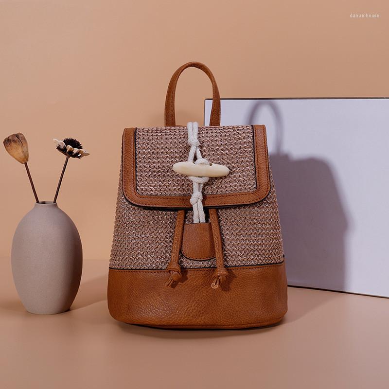 School Bags Women Casual Straw PU Backpack Color Patchwork Horn Button Ladies Daily Braided Wild Fashion Female Single Shoulder Daypack, Beige
School Bags Women Casual Straw PU Backpack Color Patchwork Horn Button Ladies Daily Braided Wild Fashion Female Single Shoulder Daypack, Beige