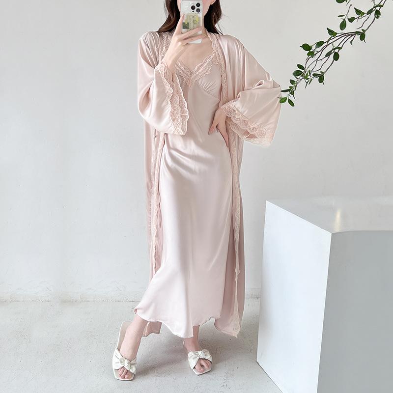 Women's Sleepwear Nightgown Set French Elegant Robe Sexy Lace Trim Women Long Kimono Bathrobe Loose Satin Nightdress Summer Home Wear, Pink short
Women's Sleepwear Nightgown Set French Elegant Robe Sexy Lace Trim Women Long Kimono Bathrobe Loose Satin Nightdress Summer Home Wear, Pink short