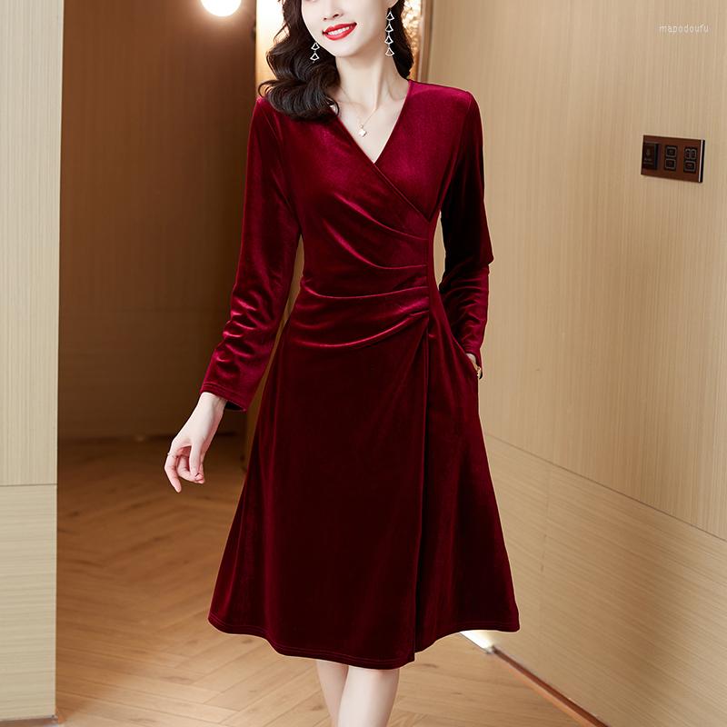 Casual Dresses Autumn Winter Velvet Long Dress Women's Vintage V-Neck Folds Evening Party Pocket Sleeve Midi, Claret
Casual Dresses Autumn Winter Velvet Long Dress Women's Vintage V-Neck Folds Evening Party Pocket Sleeve Midi, Claret