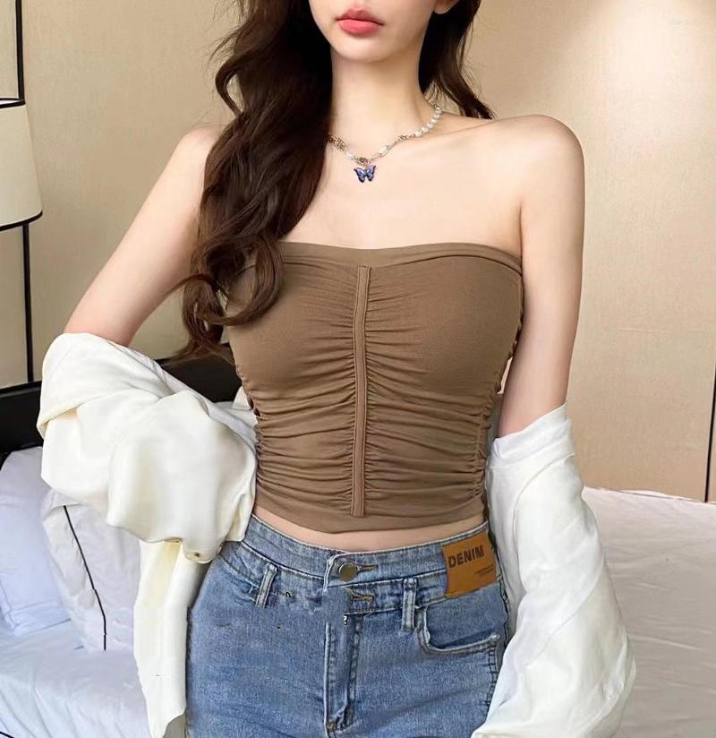 Women's Tanks Summer Tube Crop Top With Build-in Bra Women's Padded Folds Strapless Camisole Tops, White
Women's Tanks Summer Tube Crop Top With Build-in Bra Women's Padded Folds Strapless Camisole Tops, White