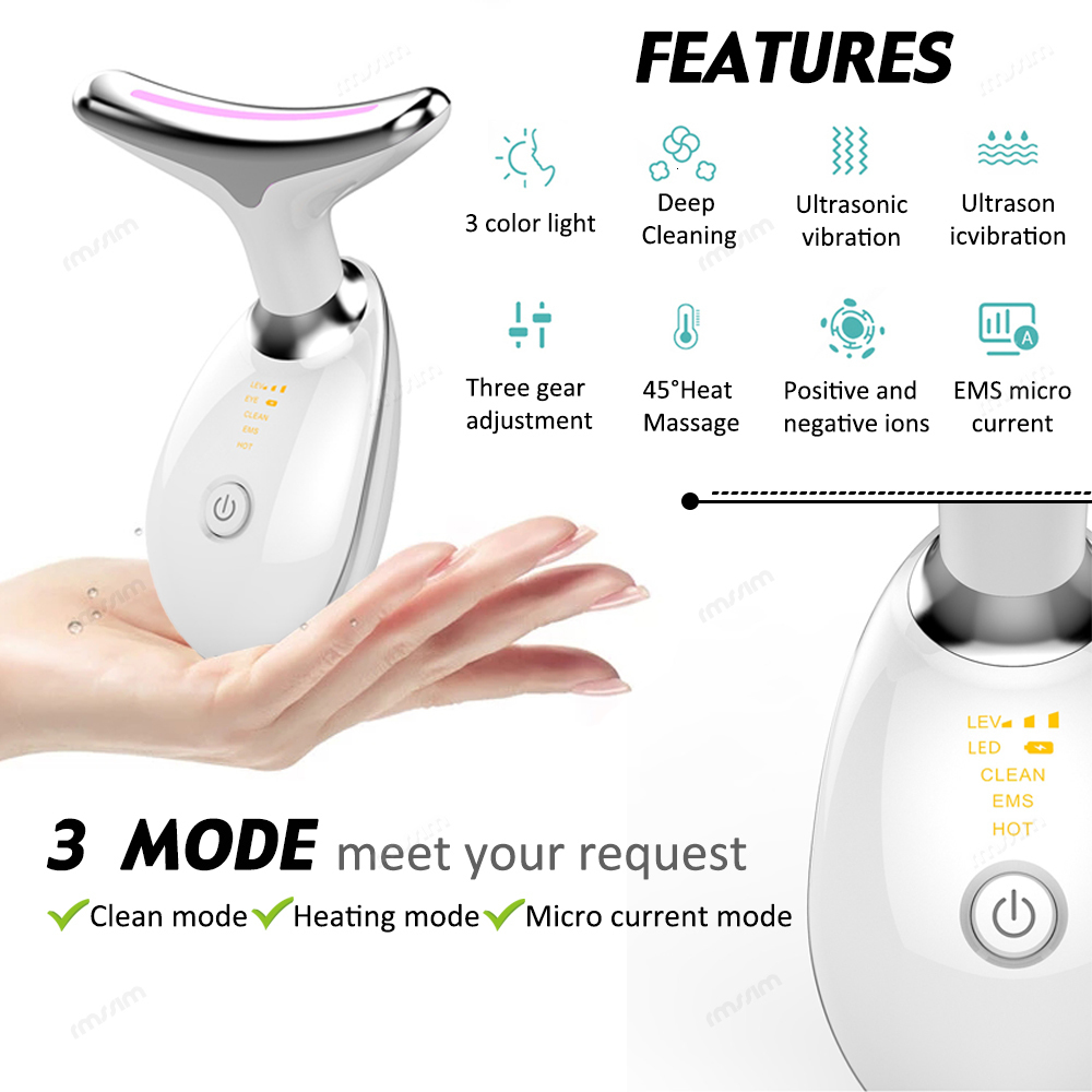 Face Care Devices Neck Face Beauty Device LED Pon Therapy Skin Lifting Tighten Massager Reduce Double Chin Anti Wrinkle Remove Skin Care Tools 230313