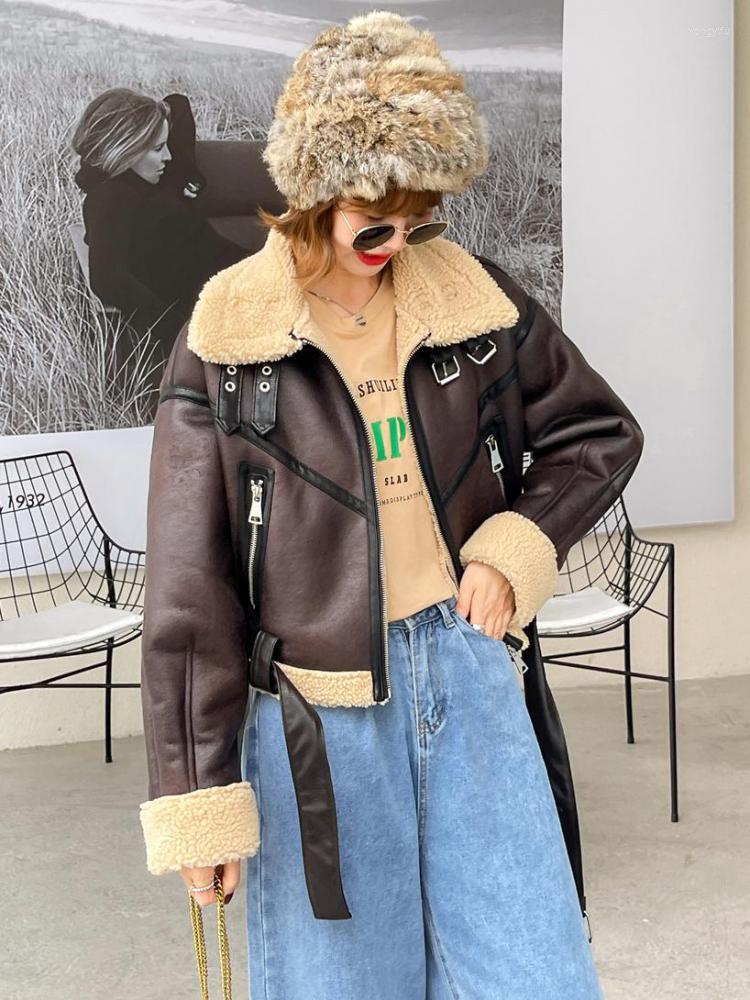 Women's Leather Winter Women Vintage Faux Lamb Fur Short Jacket Long Sleeve Belt Hem Moto Biker Thick Warm Sheepskin Coat Outwear, Beige
Women's Leather Winter Women Vintage Faux Lamb Fur Short Jacket Long Sleeve Belt Hem Moto Biker Thick Warm Sheepskin Coat Outwear, Beige