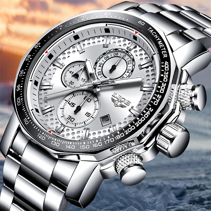 Wristwatches LIGE Fashion Big Dial Watch Men Sport Quartz Clock Business Watches Top Man Military Waterproof Chronograph Box, Silver white
Wristwatches LIGE Fashion Big Dial Watch Men Sport Quartz Clock Business Watches Top Man Military Waterproof Chronograph Box, Silver white