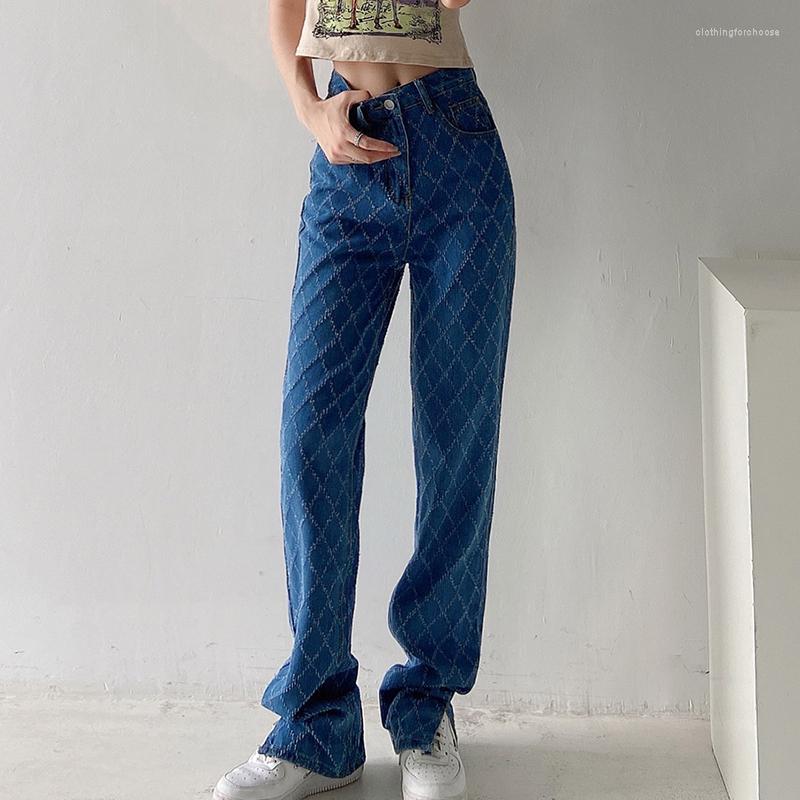 Women's Jeans Ripped Rhombus Women's Vintage High Waist Straight Denim Trousers Streetwear All-match Casual Female Baggy Pants, Navy blue
Women's Jeans Ripped Rhombus Women's Vintage High Waist Straight Denim Trousers Streetwear All-match Casual Female Baggy Pants, Navy blue