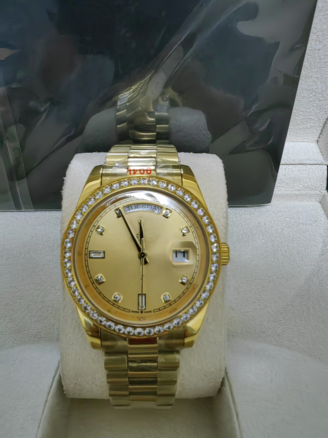 

With original boxLuxury Fashion WATCHES Top Quality 18k Yellow Gold Diamond Dial & Bezel 18038 Watch Automatic Men's Watch Wristwatch, Style 1 original box+watch
