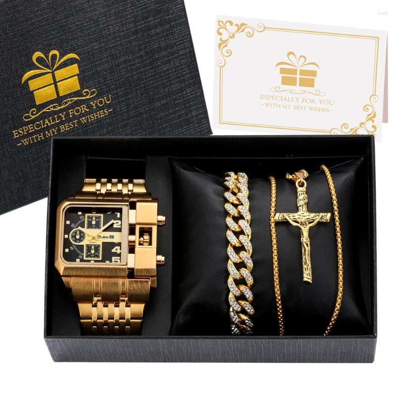Wristwatches Luxury Bracelet Necklace Watch Gift For Men Golden Men's Black Square Dial Wristwatch Set Stainless Steel Watches Reloj, Watch gift set h
Wristwatches Luxury Bracelet Necklace Watch Gift For Men Golden Men's Black Square Dial Wristwatch Set Stainless Steel Watches Reloj, Watch gift set h