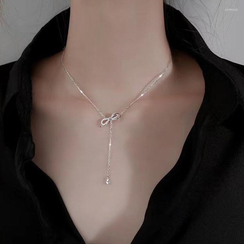 

Chains PANJBJ Silver Gold Color Zircon Bowkno Necklace For Women Girl Korean Version Simplicity Chocker Jewelry Gift Wholesale Dropship