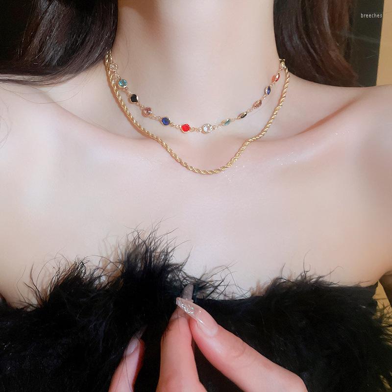 Chains Double-layer Colorful Crystal Cubic Zirconia Necklace For Women Chokers Fashion Light Luxury Metal Clavicle Jewelry
Chains Double-layer Colorful Crystal Cubic Zirconia Necklace For Women Chokers Fashion Light Luxury Metal Clavicle Jewelry