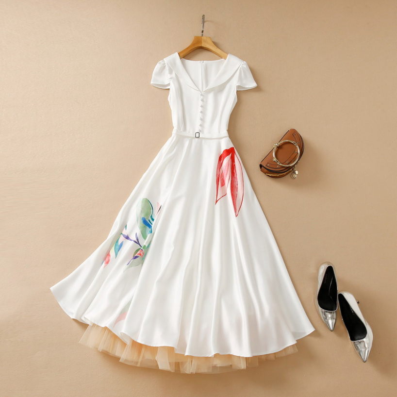 Summer Short Sleeve Dress Lapel Neck White Floral Panelled Belted Buttons Mid-Calf Elegant Casual Dresses 22Q042324 Plus Size XXL
Summer Short Sleeve Dress Lapel Neck White Floral Panelled Belted Buttons Mid-Calf Elegant Casual Dresses 22Q042324 Plus Size XXL