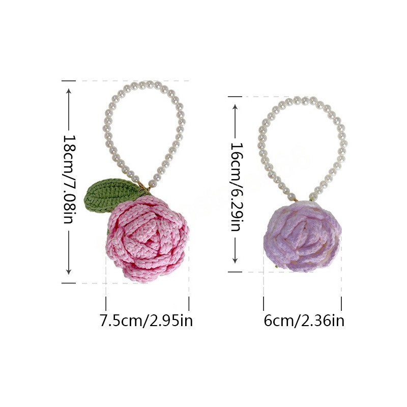 Korean Cute Keychains For Women Fabric Rose Pearl Woven Wristband Bracelet Key Chains Flowers Pendant Car Keyring