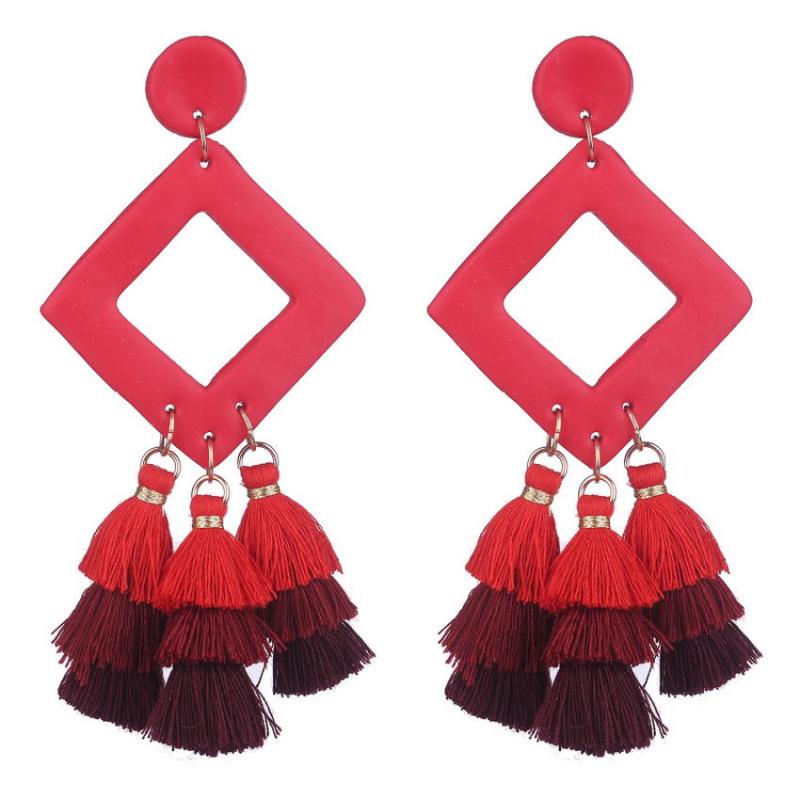 Dangle Earrings & Chandelier Manual Geometric Cutout Polymer Clay Rhombus Triple Tassel For Women Red Black Color Bohe Jewelry Gift Wholesal
Dangle Earrings & Chandelier Manual Geometric Cutout Polymer Clay Rhombus Triple Tassel For Women Red Black Color Bohe Jewelry Gift Wholesal