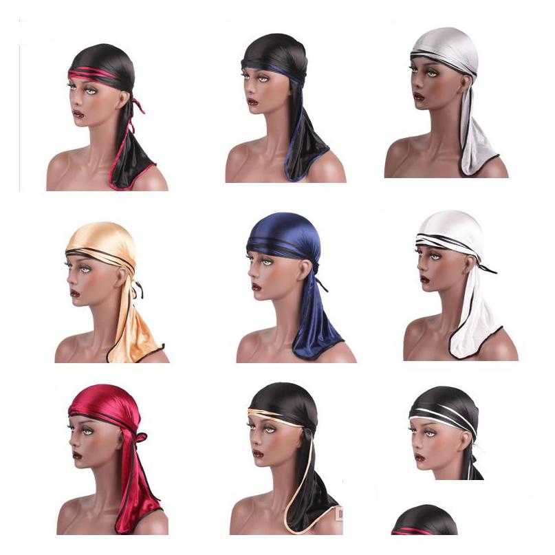 Caps Hats Uni Men Women Satin Breathable Bandana Hat Silky Durag Do Doo Du Rag Long Tail Headwrap Muslim Turban Hair Band Bandanas Dh0If, Many colors
Caps Hats Uni Men Women Satin Breathable Bandana Hat Silky Durag Do Doo Du Rag Long Tail Headwrap Muslim Turban Hair Band Bandanas Dh0If, Many colors