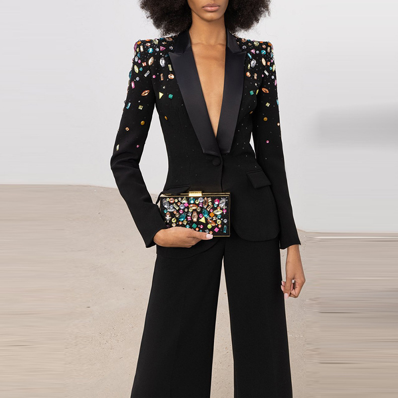 High-quality office lady classic suits rhinestone sequins blazer and flare pants, 2598
High-quality office lady classic suits rhinestone sequins blazer and flare pants, 2598