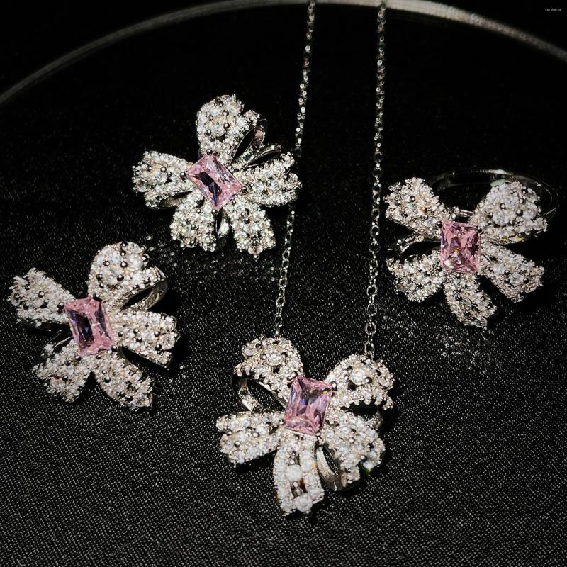 Necklace Earrings Set Luxury Bow Pink Ring Colorful Zircon Women's For Three Piece Jewelry Wedding Bridal Accessories Party Gift, Picture shown
Necklace Earrings Set Luxury Bow Pink Ring Colorful Zircon Women's For Three Piece Jewelry Wedding Bridal Accessories Party Gift, Picture shown
