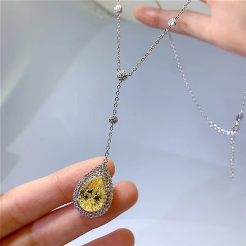Pear Cut Topaz Diamond Pendant Necklace 925 Sterling Silver Party Wedding Chocker Necklace for Women Bridal Pendant jewelry Gift