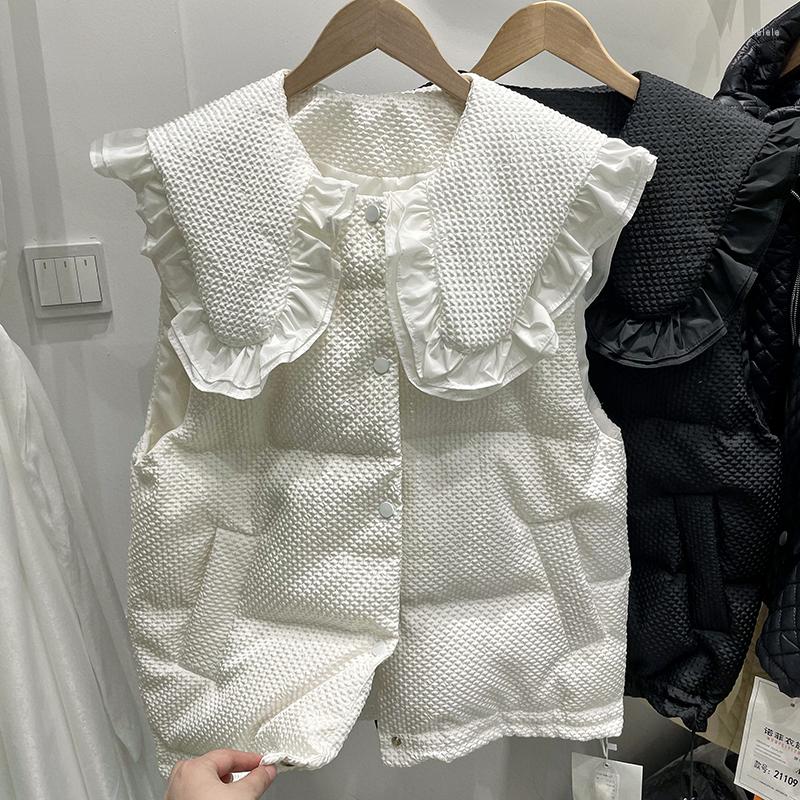 Women's Down Winter Womens Sleeveless Jackets Ruffled Doll Collar Loose Button White Duck Vest Female Warm Coat Windproof Outwear, Beige
Women's Down Winter Womens Sleeveless Jackets Ruffled Doll Collar Loose Button White Duck Vest Female Warm Coat Windproof Outwear, Beige