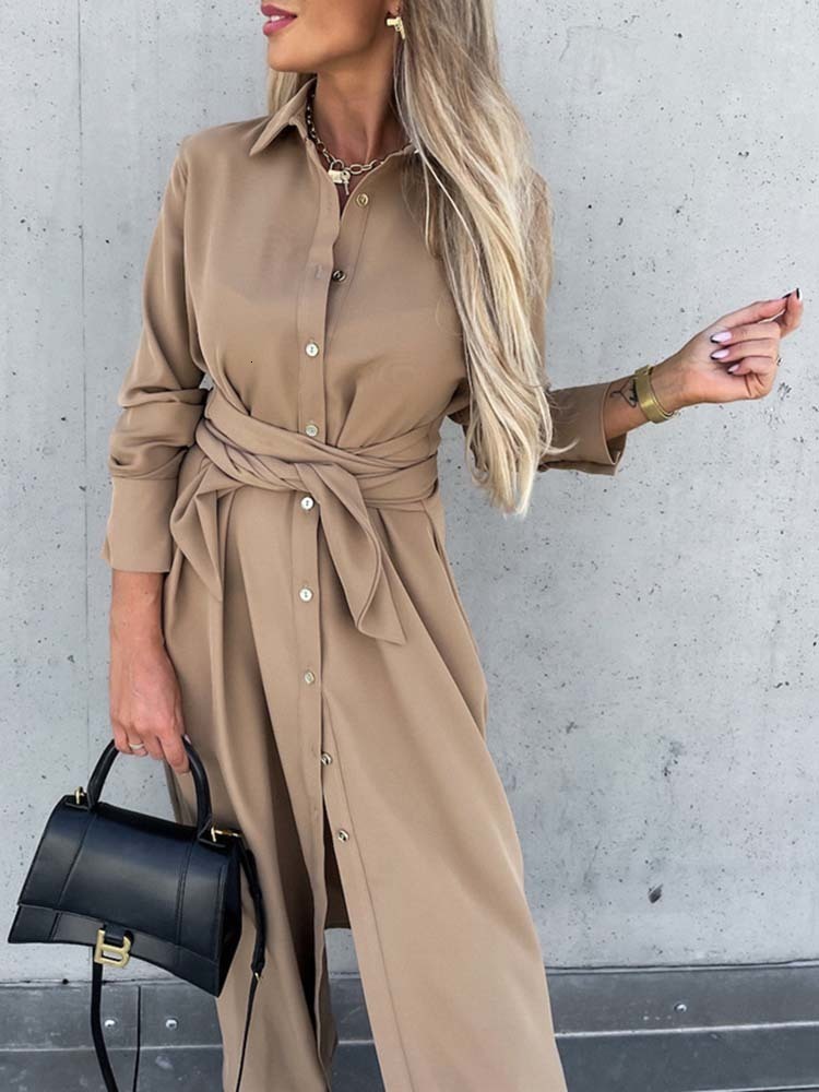 Casual Dresses S~3XL Solid Long Sleeve Shirt Dress Women Lace up Single Breasted Beach Maxi Party Dresses Turn-down Collar Split Sash Vestidos 230313, Khaki
Casual Dresses S~3XL Solid Long Sleeve Shirt Dress Women Lace up Single Breasted Beach Maxi Party Dresses Turn-down Collar Split Sash Vestidos 230313, Khaki