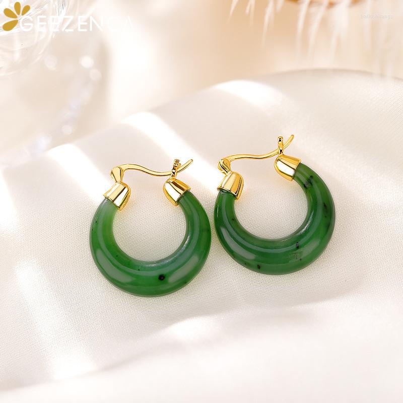 Hoop Earrings GEEZENCA Natural Jasper 925 Sterling Silver Gold Plated For Women Simple Minimalism U-shape Green Stone
Hoop Earrings GEEZENCA Natural Jasper 925 Sterling Silver Gold Plated For Women Simple Minimalism U-shape Green Stone