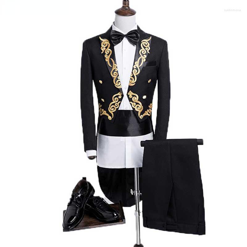 Men's Suits Gold Floral Embroidery Tuxedo Tailcoat Men Slim Fit 4 Pcs Mens Pianist Prom Wedding Dinner Swallow-Tailed Coat Black, Pattern 1
Men's Suits Gold Floral Embroidery Tuxedo Tailcoat Men Slim Fit 4 Pcs Mens Pianist Prom Wedding Dinner Swallow-Tailed Coat Black, Pattern 1
