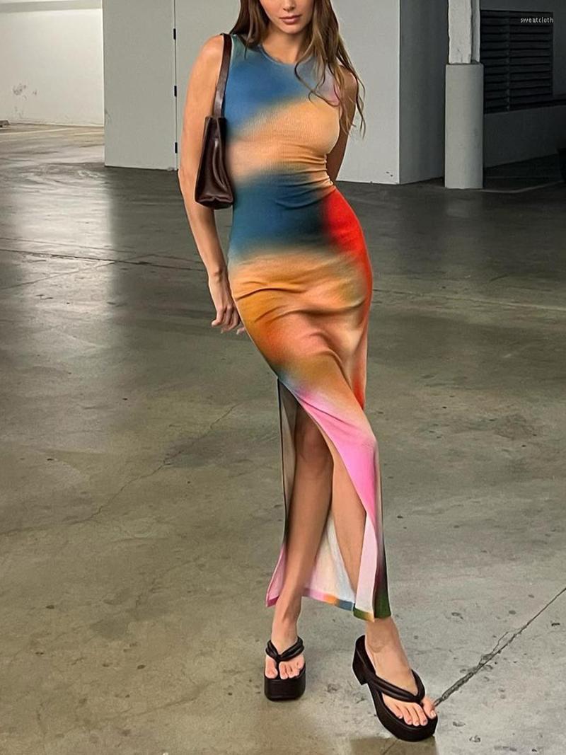 Casual Dresses Sexy Sleeveless Backless Summer Maxi Dress Women Tie Dye Print Split Slim Long Elegant Bodycon Party Vestido
Casual Dresses Sexy Sleeveless Backless Summer Maxi Dress Women Tie Dye Print Split Slim Long Elegant Bodycon Party Vestido