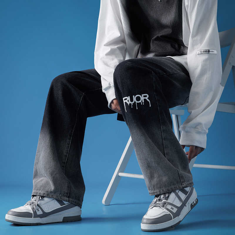 Men's Jeans Gradient Men Jeans Man Pants Streetwear Jean Baggy Korean Fashion Men Men's Wide Jeans Male Oversize Trendyol Mens Denim Mens Z0