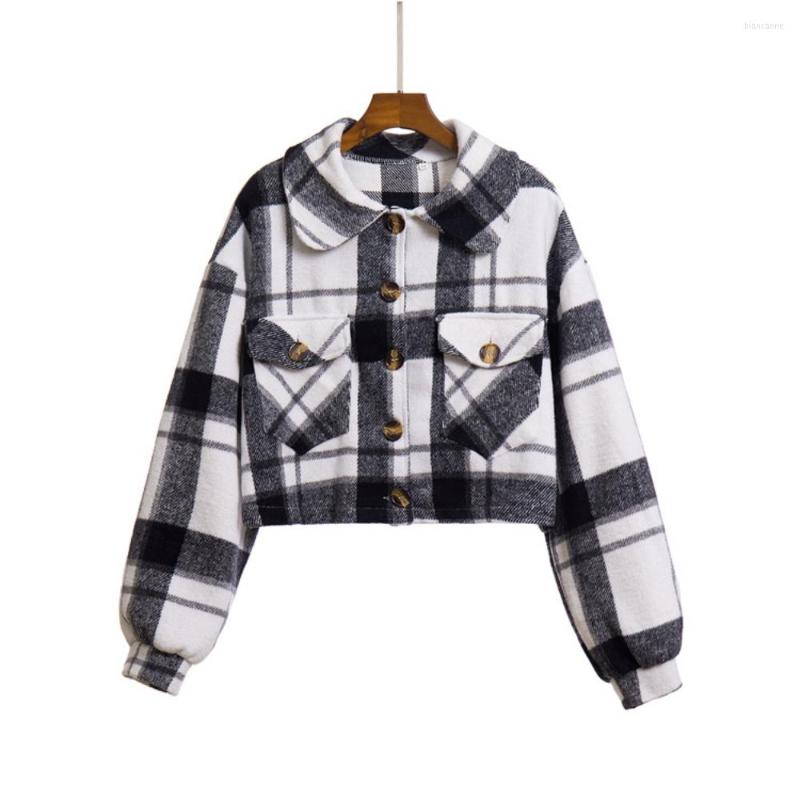 Women' Jackets 2023 Autumn And Winter Plaid Lapel Lantern Sleeves Long-sleeved Single-breasted Short Woolen Coat Jacket Women, Brown blue grid
Women' Jackets 2023 Autumn And Winter Plaid Lapel Lantern Sleeves Long-sleeved Single-breasted Short Woolen Coat Jacket Women, Brown blue grid