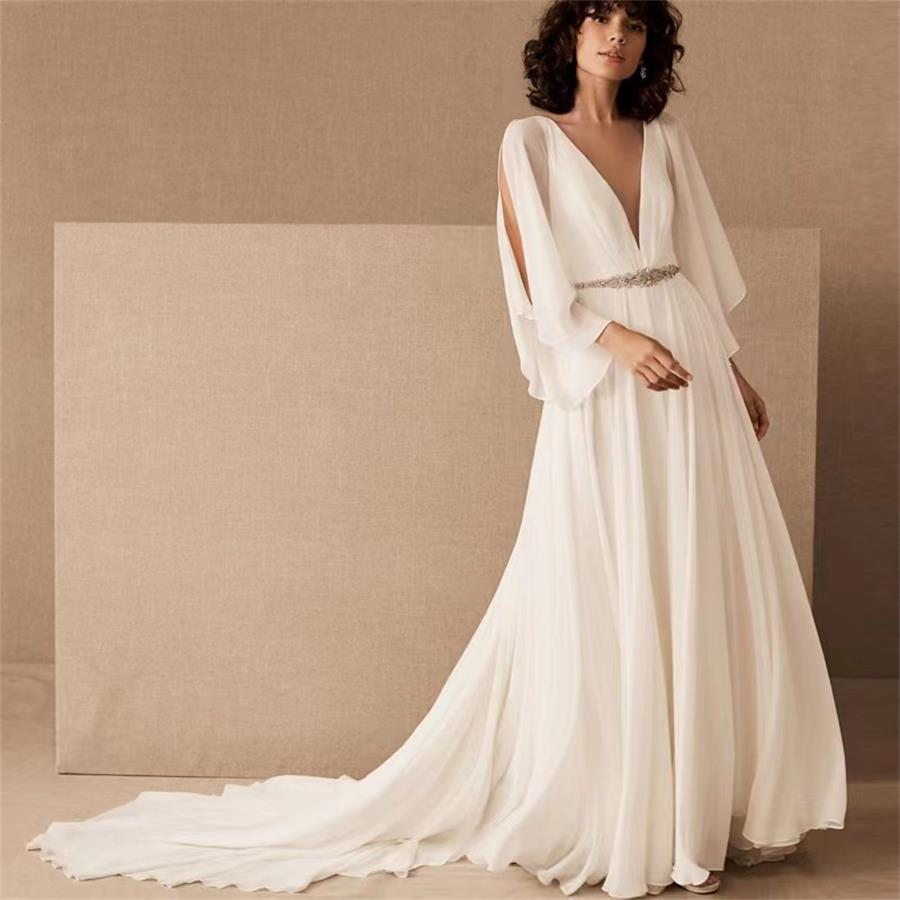 French Vintage Light Yarn New Bridal Deep V-neck Slim and Simple Drop Chiffon Dress Dress QW33, White
French Vintage Light Yarn New Bridal Deep V-neck Slim and Simple Drop Chiffon Dress Dress QW33, White
