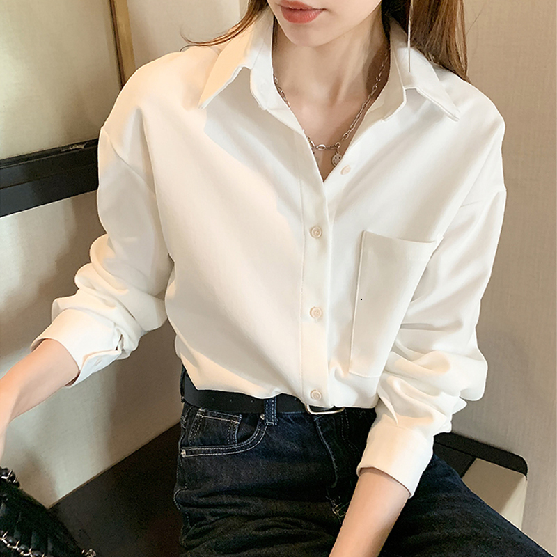 Women's Blouses Shirts Women's Shirt Classic Chiffon Blouse Female White Shirt Loose Long Sleeve Shirts Lady Simple Style Tops Clothes Blusa