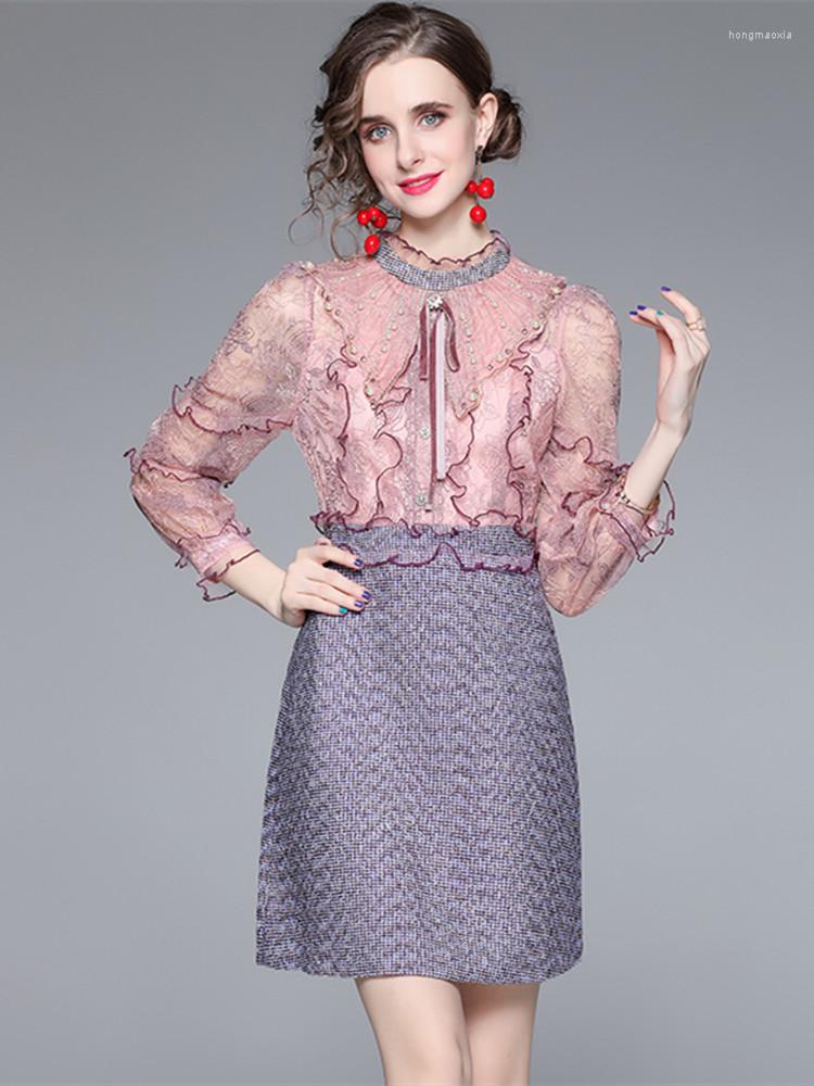 Casual Dresses Autumn Spring Sweet Beading Embroidery Mesh Stitching Tweed Dress Women Ruffled Long Sleeve Ribbon Bow Short Elegant Vestidos, Picture color
Casual Dresses Autumn Spring Sweet Beading Embroidery Mesh Stitching Tweed Dress Women Ruffled Long Sleeve Ribbon Bow Short Elegant Vestidos, Picture color