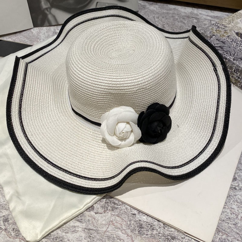 Lotus Leaf Elegant Lady Wide Brim Hats Double Color Camellia Women Straw Hats Striped Ribbon Dome Sun Hats