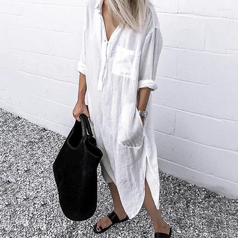 Casual Dresses Women Shirt Cotton Linen Solid Long Sleeve Loose Turn Down Collar Button Side Split Sundress Female Tunic Robe, Light blue
Casual Dresses Women Shirt Cotton Linen Solid Long Sleeve Loose Turn Down Collar Button Side Split Sundress Female Tunic Robe, Light blue