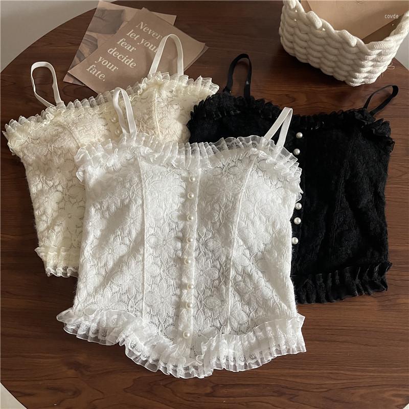 

Women's Tanks Women Summer Crop Top Hollow Out Lace Sleeveless T-shirt With Bra Female Padded Camisole Women's Tank Tops, Black