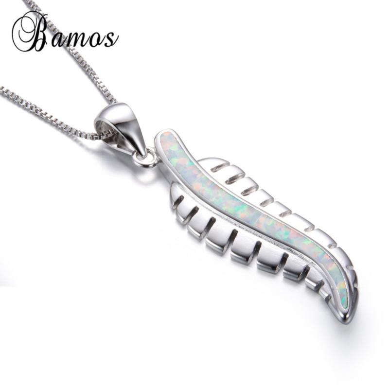 Pendant Necklaces Bamos Fashion Leaf Shape Necklace Blue Fire Opals Filled Jewelry Silver Color For Women Christmas Gifts
Pendant Necklaces Bamos Fashion Leaf Shape Necklace Blue Fire Opals Filled Jewelry Silver Color For Women Christmas Gifts