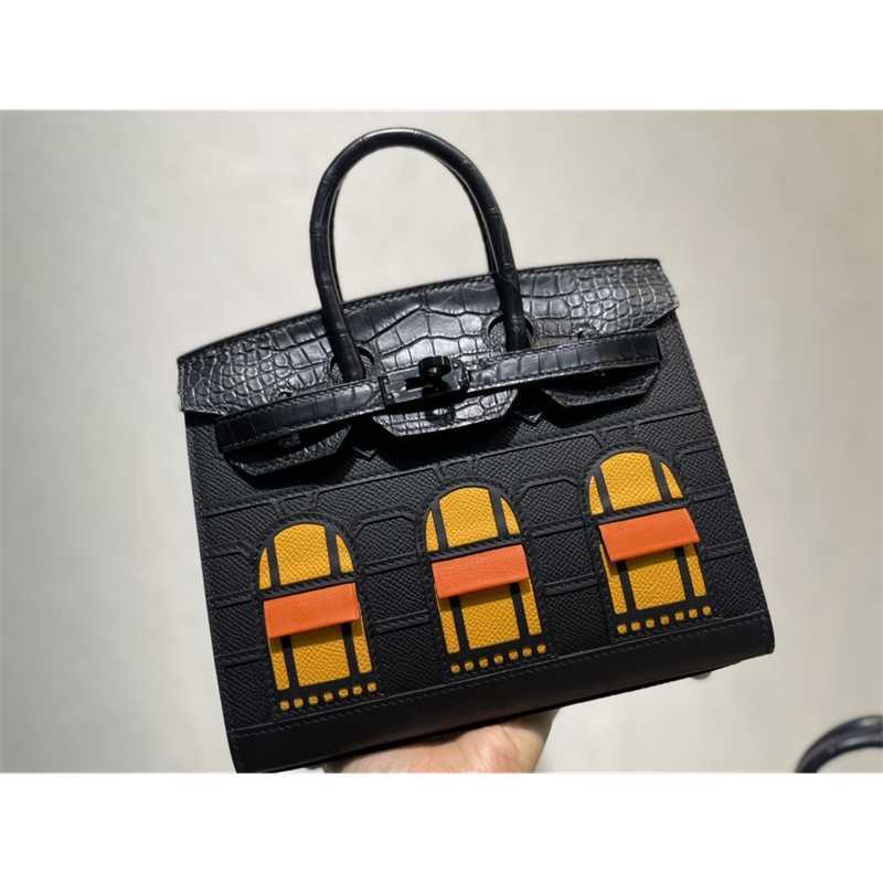 Luxury Bag Birkin Hand-stitched crocodile skin belly 20 small house portable women's limited edition light with logo, Black5
Luxury Bag Birkin Hand-stitched crocodile skin belly 20 small house portable women's limited edition light with logo, Black5