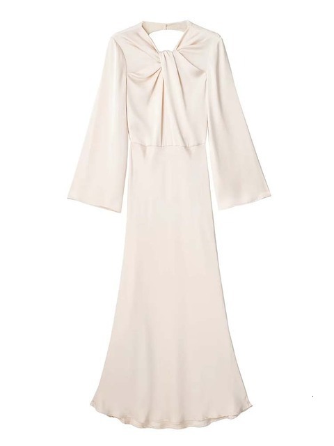 Casual Dresses KLKXMYT TRAF Satin Long Dress Women Backless Maxi Dress Woman Autumn Knot Party Dresses for Women Long Sleeve Female Dress 230313
