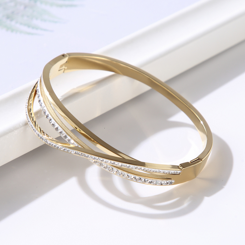 Bangle Hollow Cross CZ Crystal Stainless Steel Bracelets Bangles For Women Girls Bangle Jewelry Cuff Bracelet Gift 230313