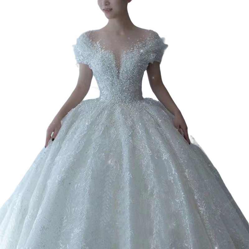 Plus Size ball gown Wedding Dresses Long beaded Puffy Tulle Bridal Gowns Appliqued Lace Ruched Open Back African Bride Dress Vestido De Novia 2023