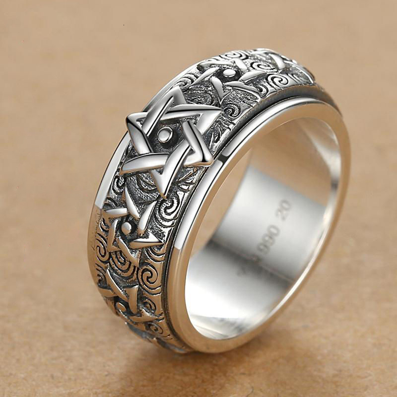 Wedding Rings Rotatable Silver Ring Mens Retro Creative Domineering Sixpointed Star Wide Version Thai Index Finger Closed Accessory 230313
Wedding Rings Rotatable Silver Ring Mens Retro Creative Domineering Sixpointed Star Wide Version Thai Index Finger Closed Accessory 230313