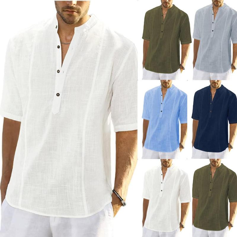 Men' T Shirts Flax Button T-shirt Summer Men Stand Collar Short Sleeve Solid Tee Tops YLX-068, Random color
Men' T Shirts Flax Button T-shirt Summer Men Stand Collar Short Sleeve Solid Tee Tops YLX-068, Random color