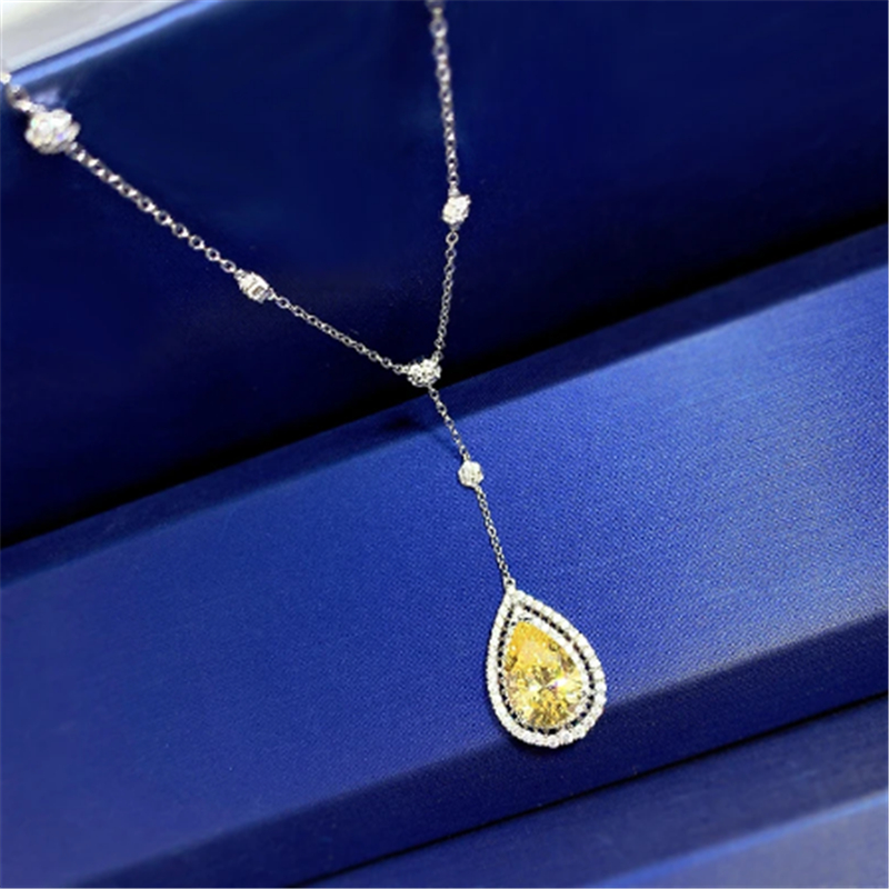 Pear Cut Topaz Diamond Pendant Necklace 925 Sterling Silver Party Wedding Chocker Necklace for Women Bridal Pendant jewelry Gift