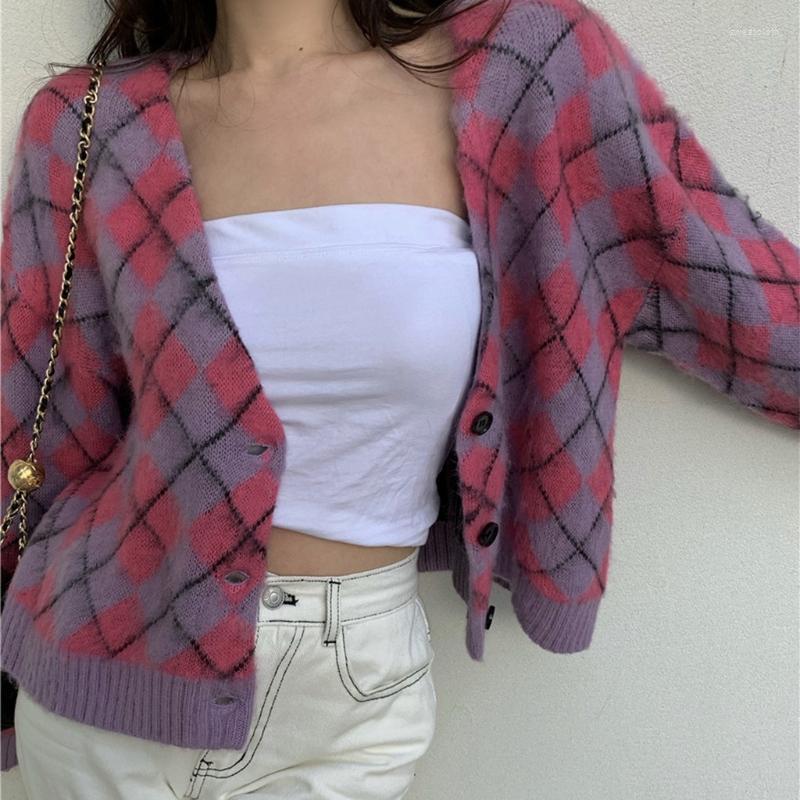 Women's Jackets Women Autumn Fuzzy Knitted Cardigan Contrast Color Argyle Plaid Long Sleeve Sweater Coat V-Neck Button Harajuku Preppy Style, Picture shown
Women's Jackets Women Autumn Fuzzy Knitted Cardigan Contrast Color Argyle Plaid Long Sleeve Sweater Coat V-Neck Button Harajuku Preppy Style, Picture shown