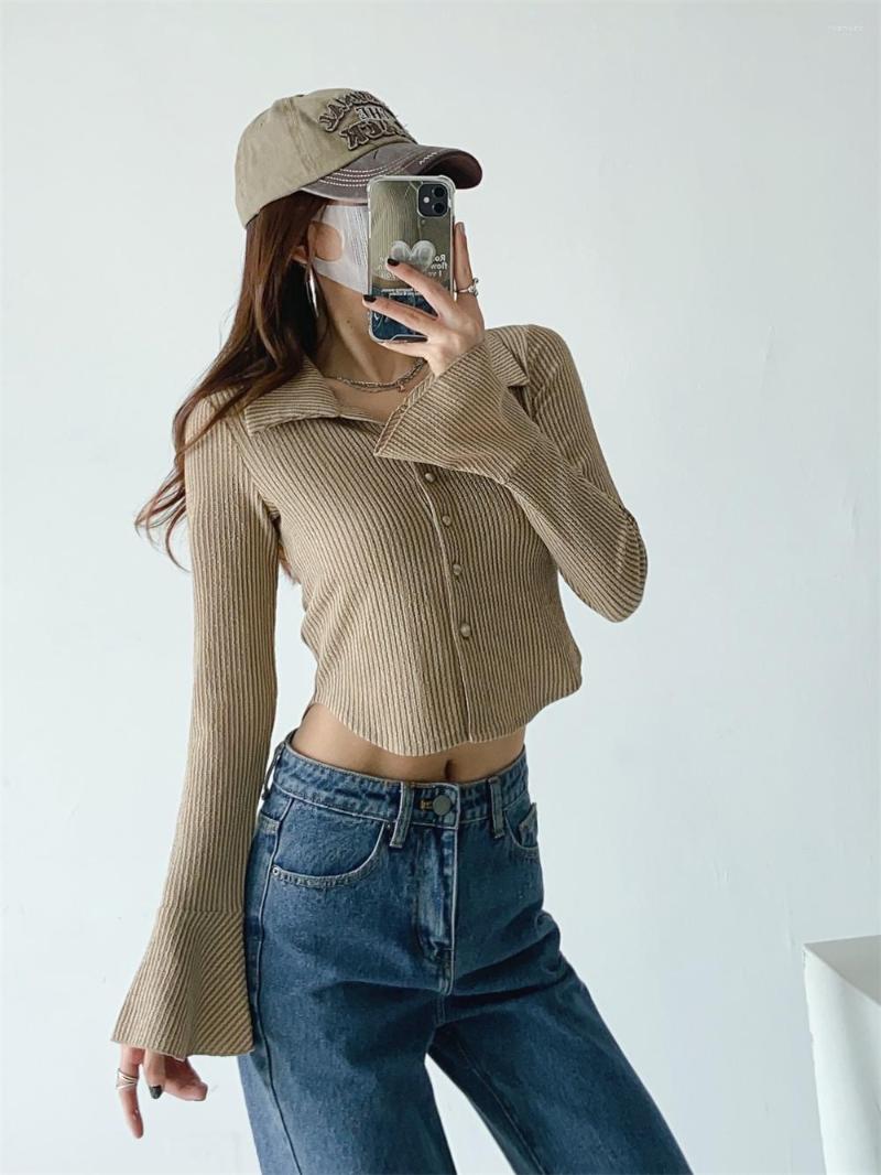 Women' T Shirts Autumn Street Solid Elastic Single Breasted Polo Long Sleeve T-shirt Women Sexy Short Stripe Backing Women, Black
Women' T Shirts Autumn Street Solid Elastic Single Breasted Polo Long Sleeve T-shirt Women Sexy Short Stripe Backing Women, Black