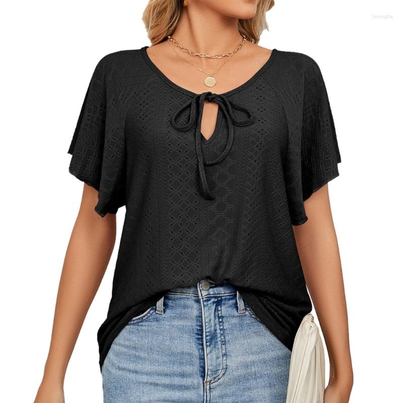 Women' T Shirts Women Summer Elegant Ruffle Short Sleeve T-Shirt Casual Drawstring V-Neck Hollow-Out Jacquard Plain Pullover Tunic Top, Black
Women' T Shirts Women Summer Elegant Ruffle Short Sleeve T-Shirt Casual Drawstring V-Neck Hollow-Out Jacquard Plain Pullover Tunic Top, Black