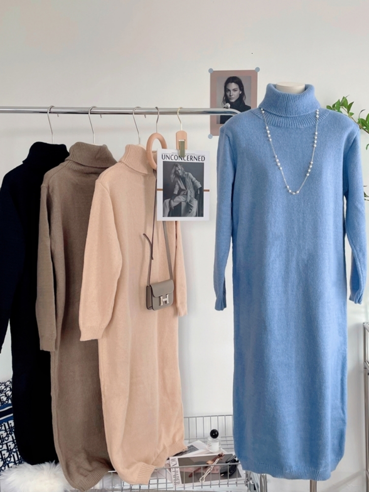 Casual Dresses Thick Winter Women'S Dress Fall Sweater Women Dress Long Sleeve Knitted Dresses Maxi Vintage Oversize Dresses Knitting 230313