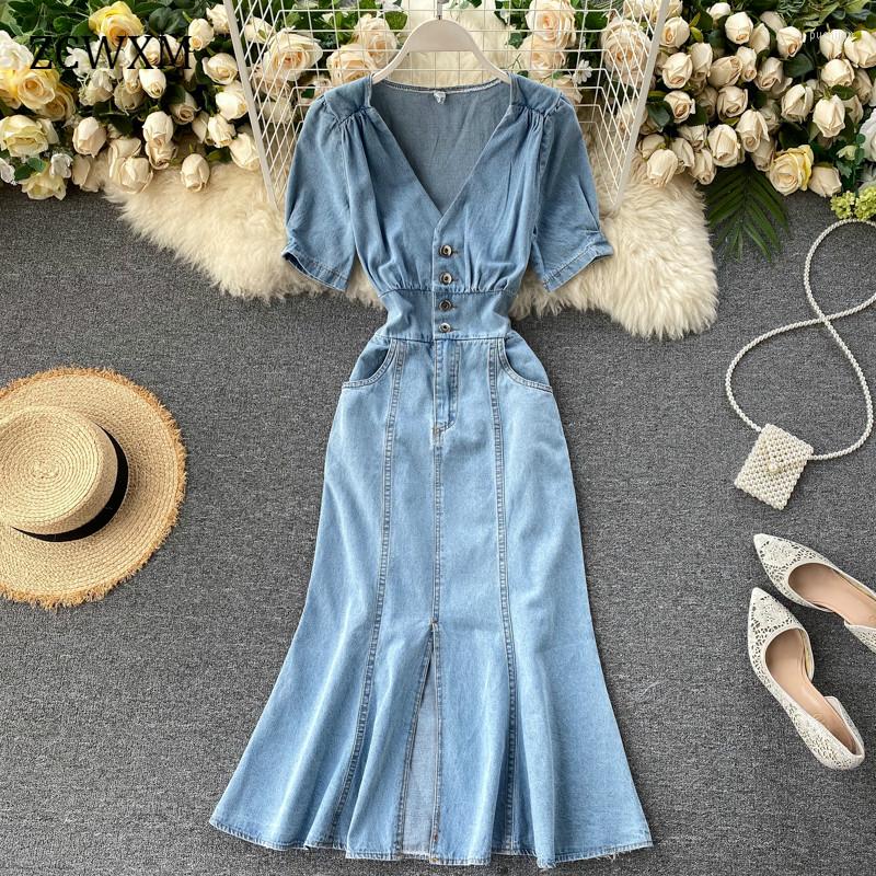 Casual Dresses Women Denim 2023 Spring Autumn Korean Chic French Elegant Retro V Collar Design Button Vestido Trumpet / Mermaid, Sky blue
Casual Dresses Women Denim 2023 Spring Autumn Korean Chic French Elegant Retro V Collar Design Button Vestido Trumpet / Mermaid, Sky blue