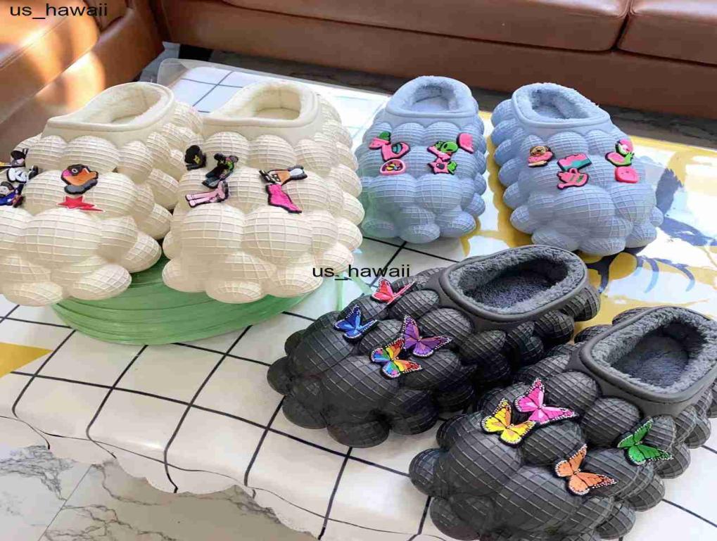 Slippers New Winter Women Slippers Eva Waterproof Home Shoes Mas Bottom Bubble Slides With Charms Slippers For Men Warm House 01283