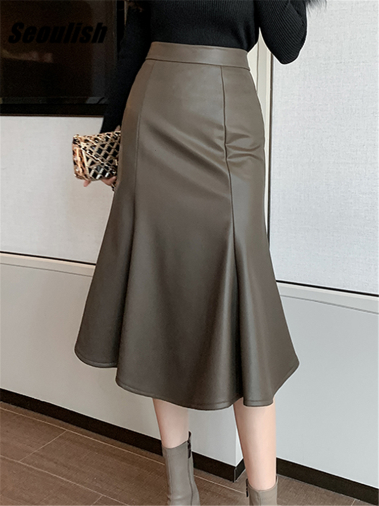 Skirts Seoulish Autumn Winter PU Leather Women' Mermaid Skirts High Wasit Skirt Female Black Irregular Wrap Fishtail Skirts 230313, Meters apricot
Skirts Seoulish Autumn Winter PU Leather Women' Mermaid Skirts High Wasit Skirt Female Black Irregular Wrap Fishtail Skirts 230313, Meters apricot